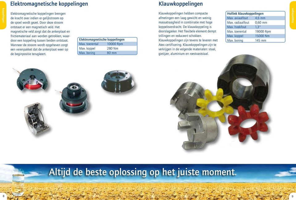 Wanneer de stroom wordt opgeheven zorgt een verenpakket dat de ankerplaat weer op de beginpositie terugkeert. Elektromagnetische Max. toerental 10000 Rpm Max. koppel 280 Nm Max.