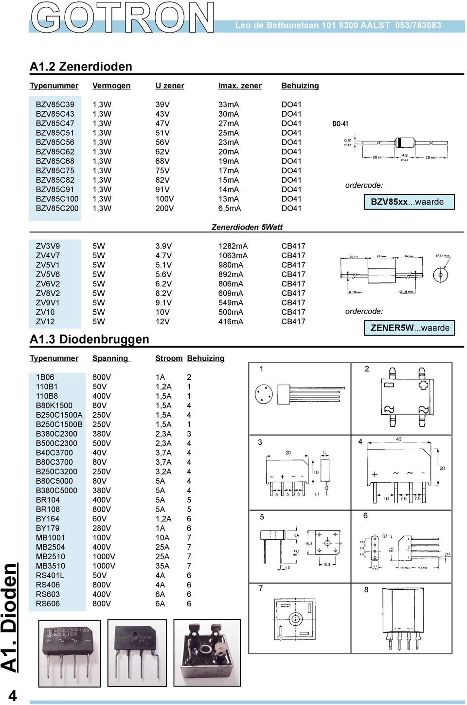 68V 19mA DO41 BZV85C75 1,3W 75V 17mA DO41 BZV85C82 1,3W 82V 15mA DO41 BZV85C91 1,3W 91V 14mA DO41 BZV85C100 1,3W 100V 13mA DO41 BZV85C200 1,3W 200V 6,5mA DO41 BZV85xx.