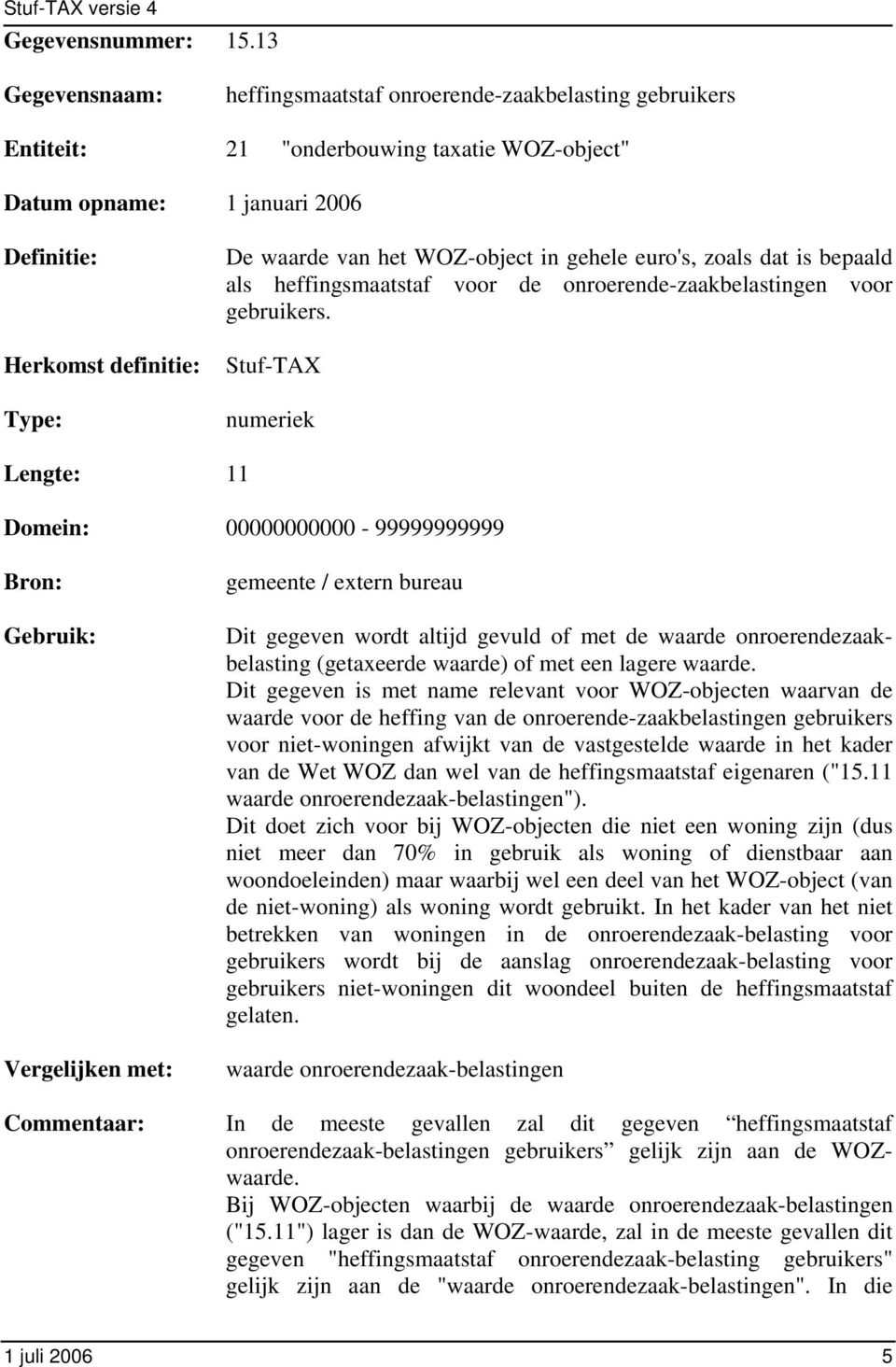 het WOZ-object in gehele euro's, zoals dat is bepaald als heffingsmaatstaf voor de onroerende-zaakbelastingen voor gebruikers.