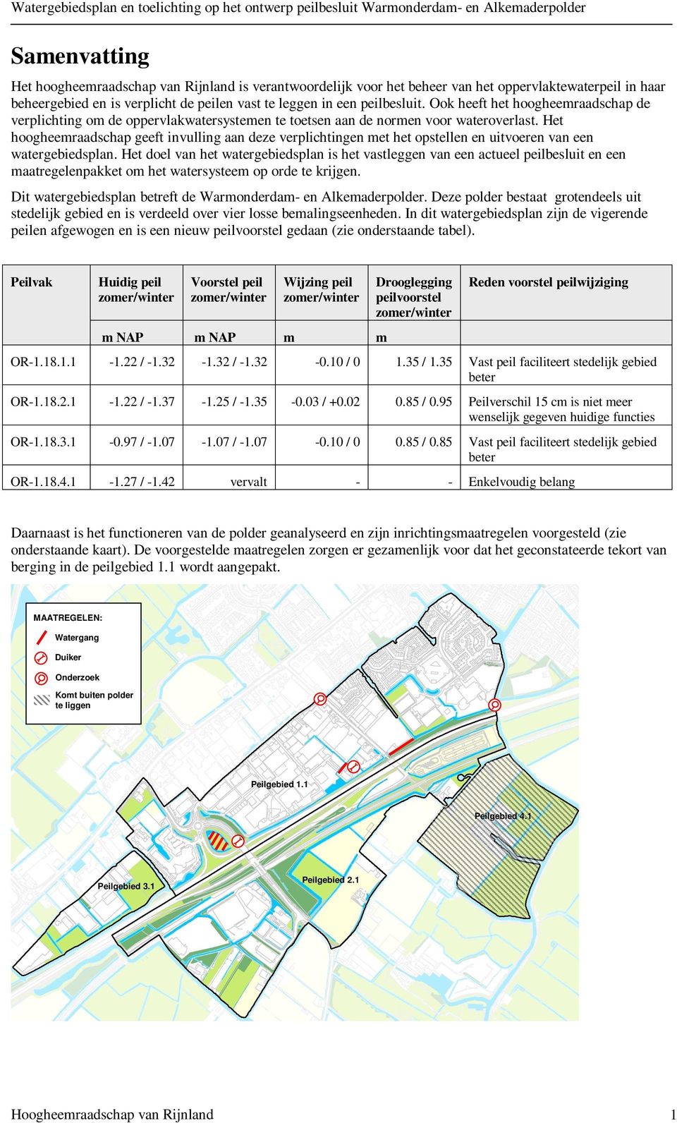 Het hoogheemraadschap geeft invulling aan deze verplichtingen met het opstellen en uitvoeren van een watergebiedsplan.