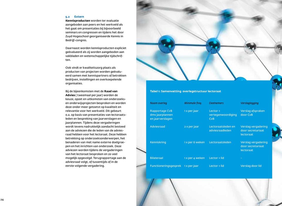 Ook vindt er kwaliteitszorg plaats als producten van projecten worden geëvalueerd samen met kennispartners of betrokken bedrijven, instellingen en overkoepelende organisaties.