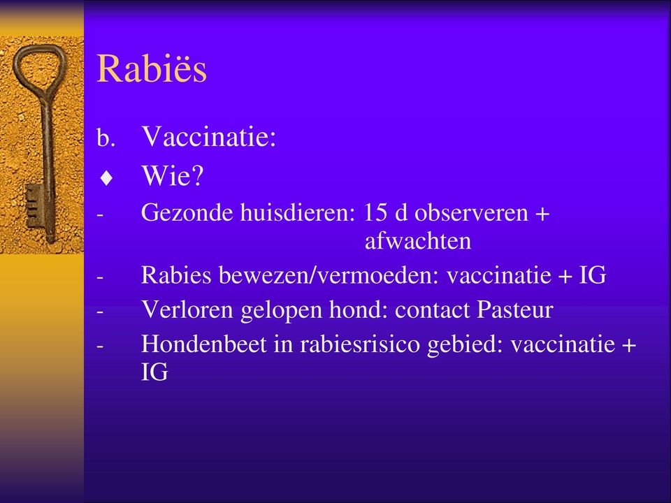 Rabies bewezen/vermoeden: vaccinatie + IG - Verloren