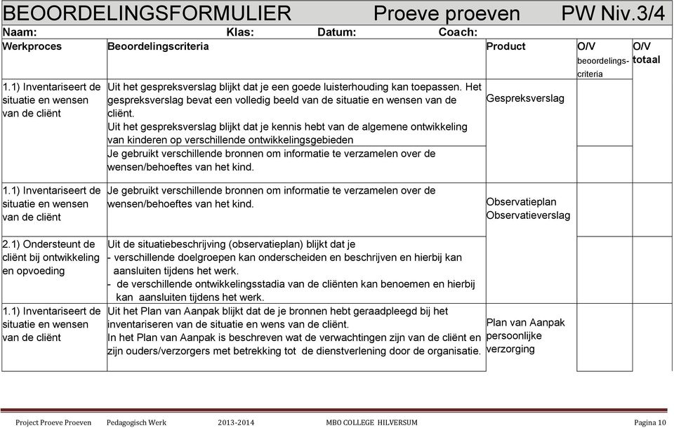 Het gespreksverslag bevat een volledig beeld van de situatie en wensen van de cliënt. Uit het gespreksverslag blijkt dat je kennis hebt van de algemene ontwikkeling 1.