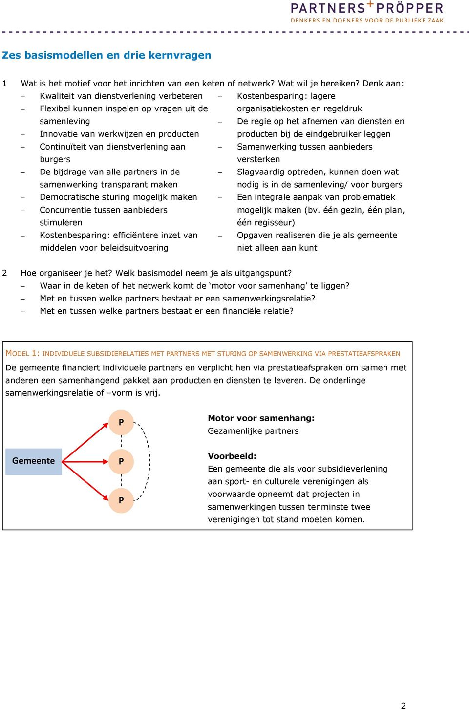 Innovatie van werkwijzen en producten producten bij de eindgebruiker leggen Continuïteit van dienstverlening aan burgers Samenwerking tussen aanbieders versterken De bijdrage van alle partners in de