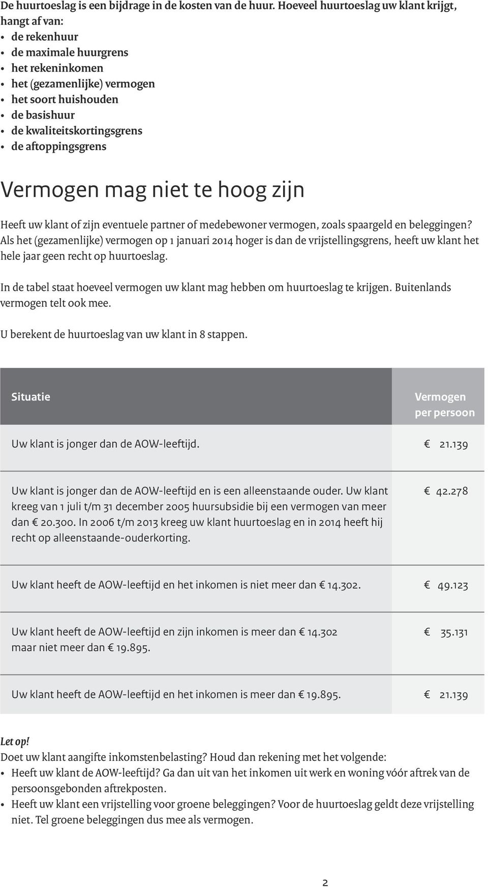 aftoppingsgrens Vermogen mag niet te hoog zijn Heeft uw klant of zijn eventuele partner of medebewoner vermogen, zoals spaargeld en beleggingen?