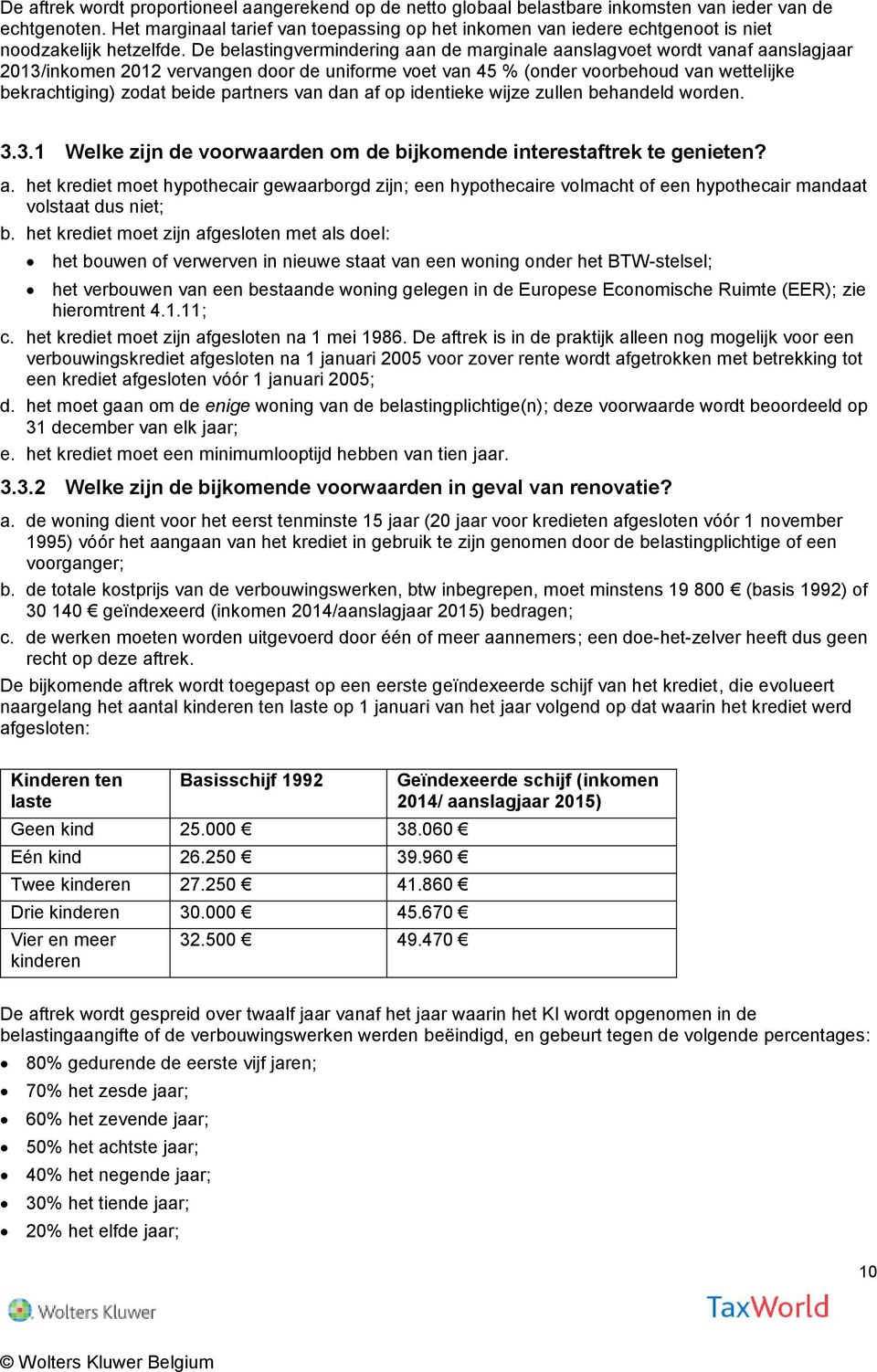 De belastingvermindering aan de marginale aanslagvoet wordt vanaf aanslagjaar 2013/inkomen 2012 vervangen door de uniforme voet van 45 % (onder voorbehoud van wettelijke bekrachtiging) zodat beide
