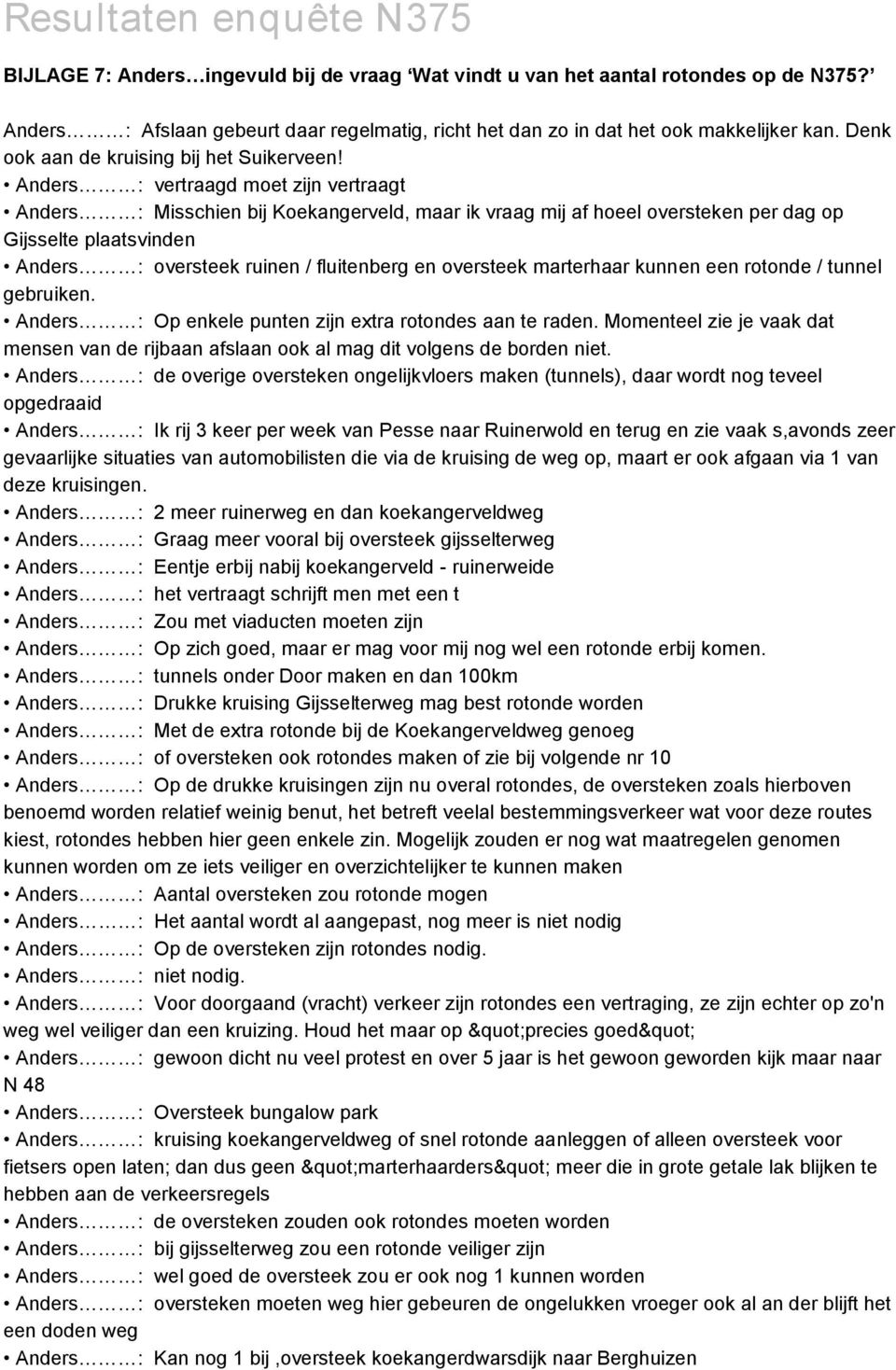 Anders : vertraagd moet zijn vertraagt Anders : Misschien bij Koekangerveld, maar ik vraag mij af hoeel oversteken per dag op Gijsselte plaatsvinden Anders : oversteek ruinen / fluitenberg en