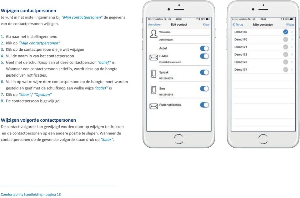 Wanneer een contactpersoon actief is, wordt deze op de hoogte gesteld van notificaties. 6.