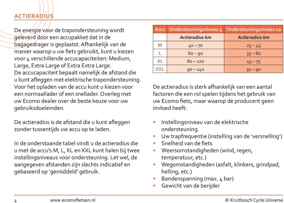 De accucapaciteit bepaalt namelijk de afstand die u kunt afleggen met elektrische trapondersteuning. Voor het opladen van de accu kunt u kiezen voor een normaallader of een snellader.