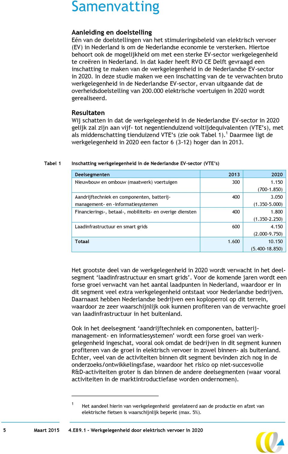 In dat kader heeft RVO CE Delft gevraagd een inschatting te maken van de werkgelegenheid in de Nederlandse EV-sector in 2020.