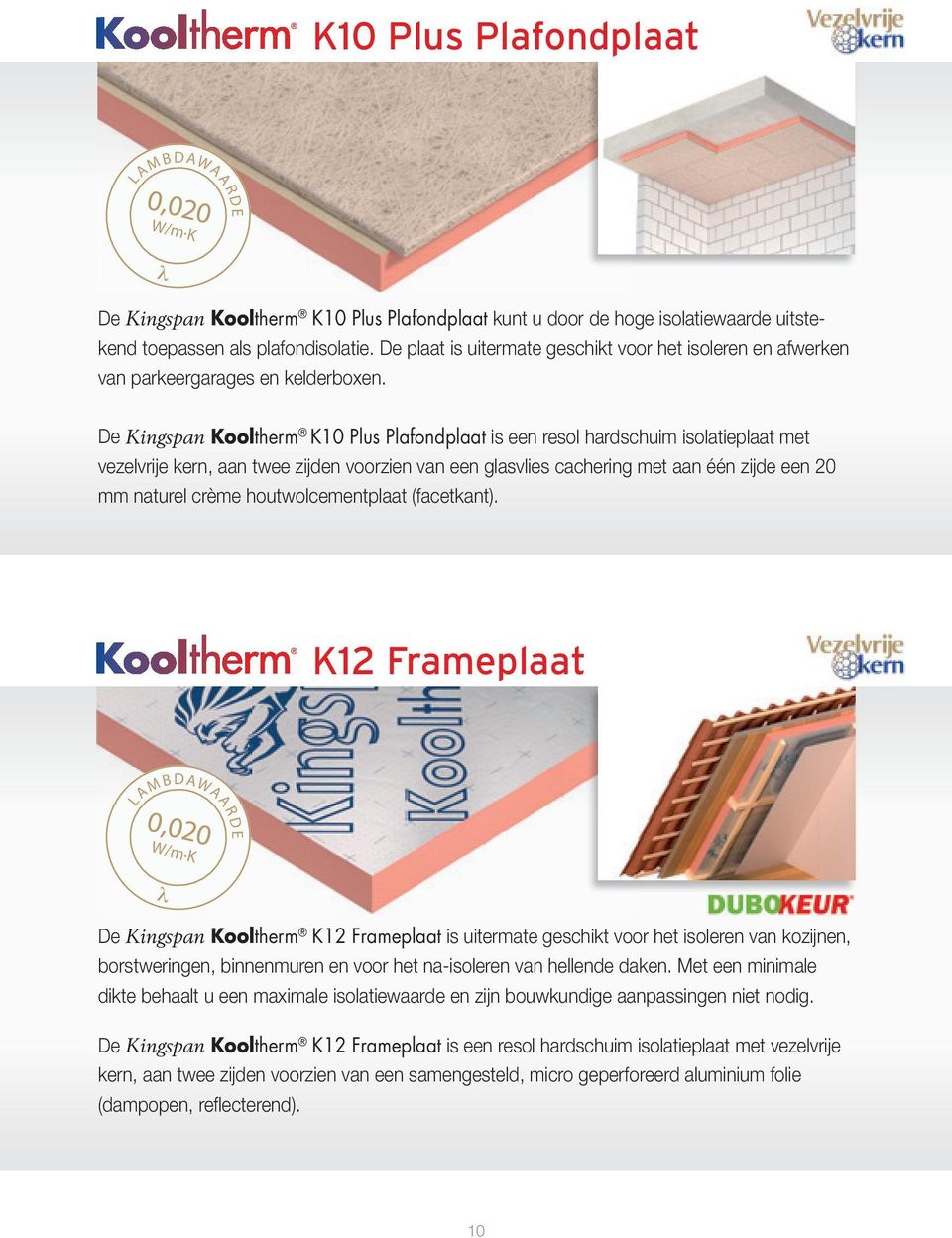 De Kingspan Kooltherm K10 Plus Plafondplaat is een resol hardschuim isolatieplaat met vezelvrije kern, aan twee zijden voorzien van een glasvlies cachering met aan één zijde een 20 mm naturel crème