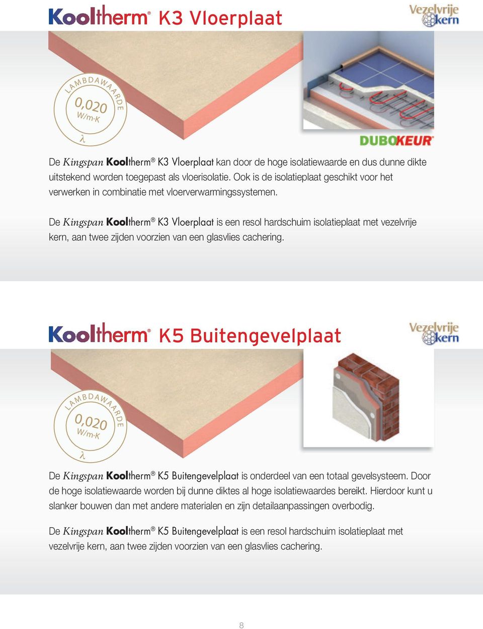 De Kingspan Kooltherm K3 Vloerplaat is een resol hardschuim isolatieplaat met vezelvrije kern, aan twee zijden voorzien van een glasvlies cachering. K5 Buitengevelplaat 0,020 LAMBDAWAARDE W/m.