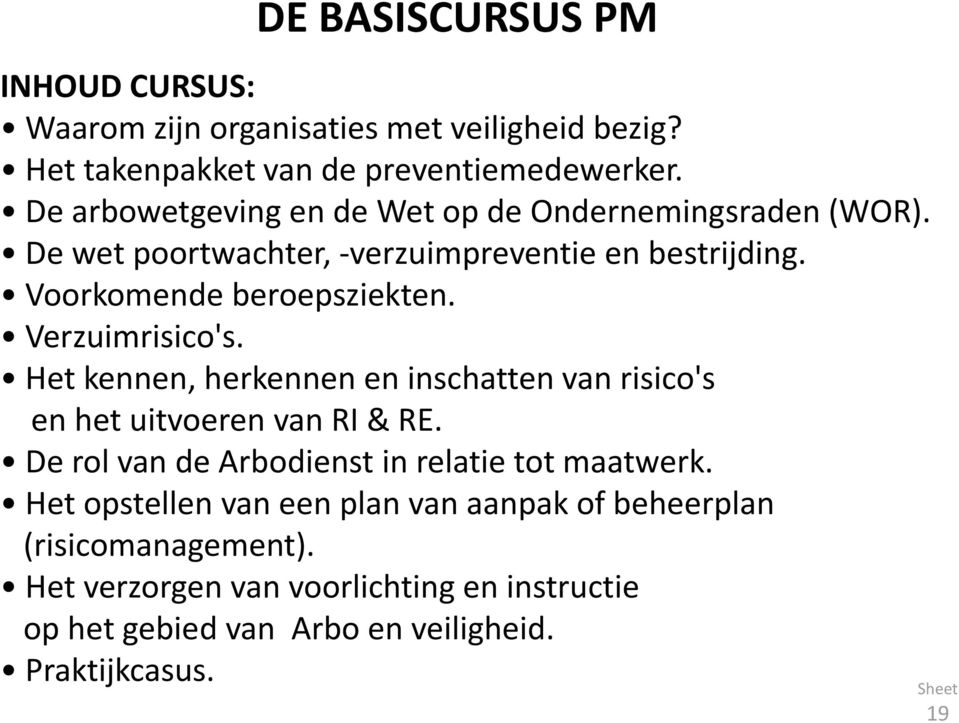 Verzuimrisico's. Het kennen, herkennen en inschatten van risico's en het uitvoeren van RI & RE. De rol van de Arbodienst in relatie tot maatwerk.