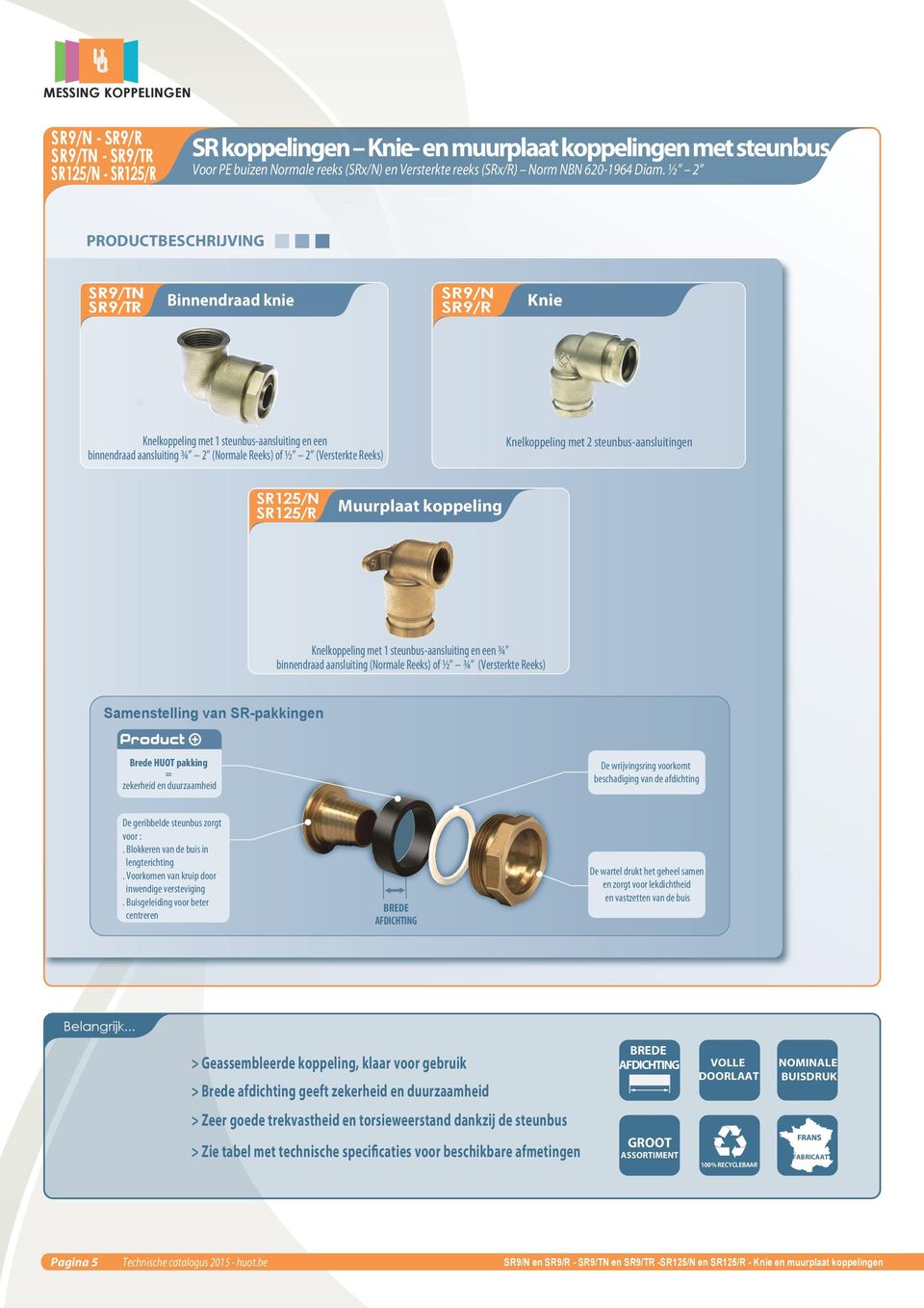 Reeks) of ½ 2 (Versterkte Reeks) Kneling met 2 steunbus-aansluitingen SR125/N SR125/R Muurplaat ing Kneling met 1 steunbus-aansluiting en een ¾ binnendraad aansluiting (Normale Reeks) of ½ ¾