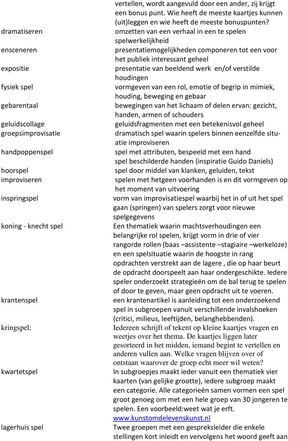 omzetten van een verhaal in een te spelen spelwerkelijkheid presentatiemogelijkheden componeren tot een voor het publiek interessant geheel presentatie van beeldend werk en/of verstilde houdingen