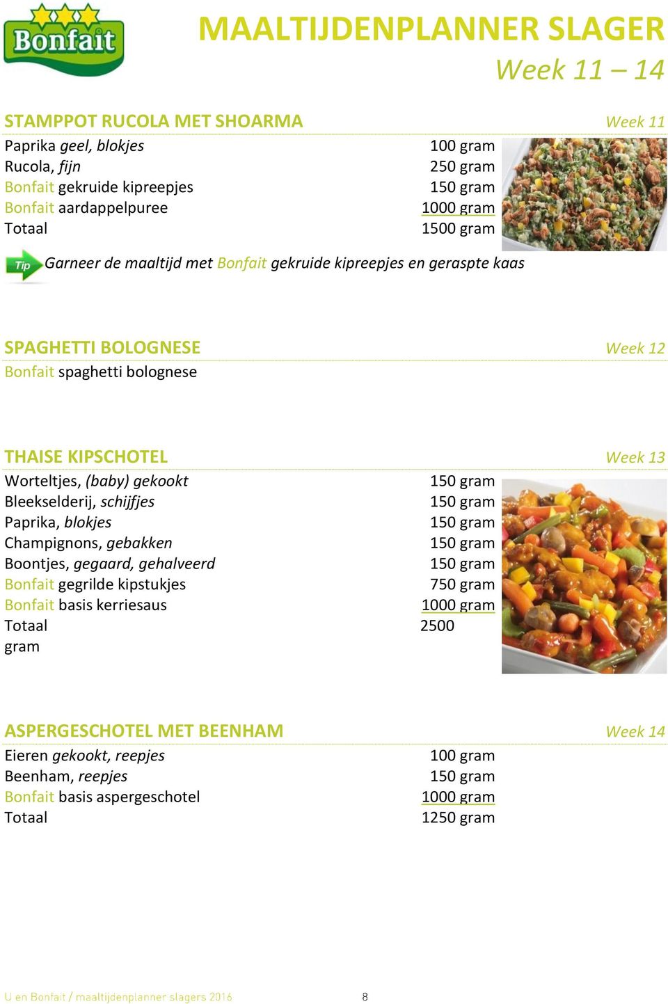 Worteltjes, (baby) gekookt Bleekselderij, schijfjes Paprika, blokjes Champignons, gebakken Boontjes, gegaard, gehalveerd Bonfait gegrilde