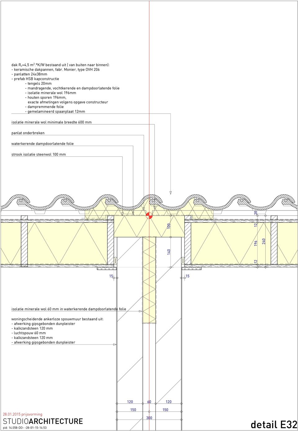 afmetingen volgens opgave constructeur - dampremmende folie - gemelamineerd spaanplaat 12mm isolatie minerale wol minimale breedte 600 mm panlat onderbreken waterkerende dampdoorlatende folie strook