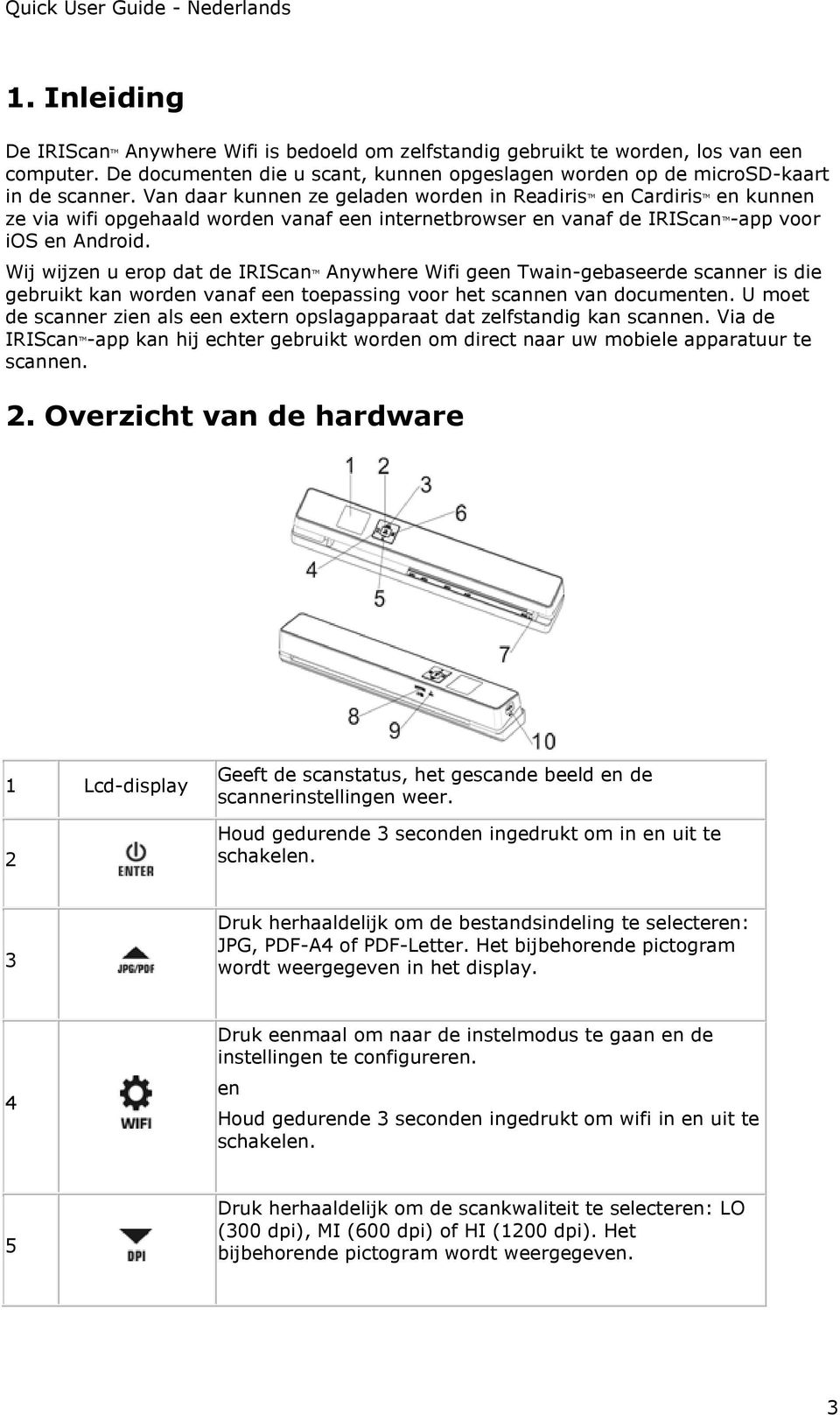 Wij wijzen u erop dat de IRIScan TM Anywhere Wifi geen Twain-gebaseerde scanner is die gebruikt kan worden vanaf een toepassing voor het scannen van documenten.