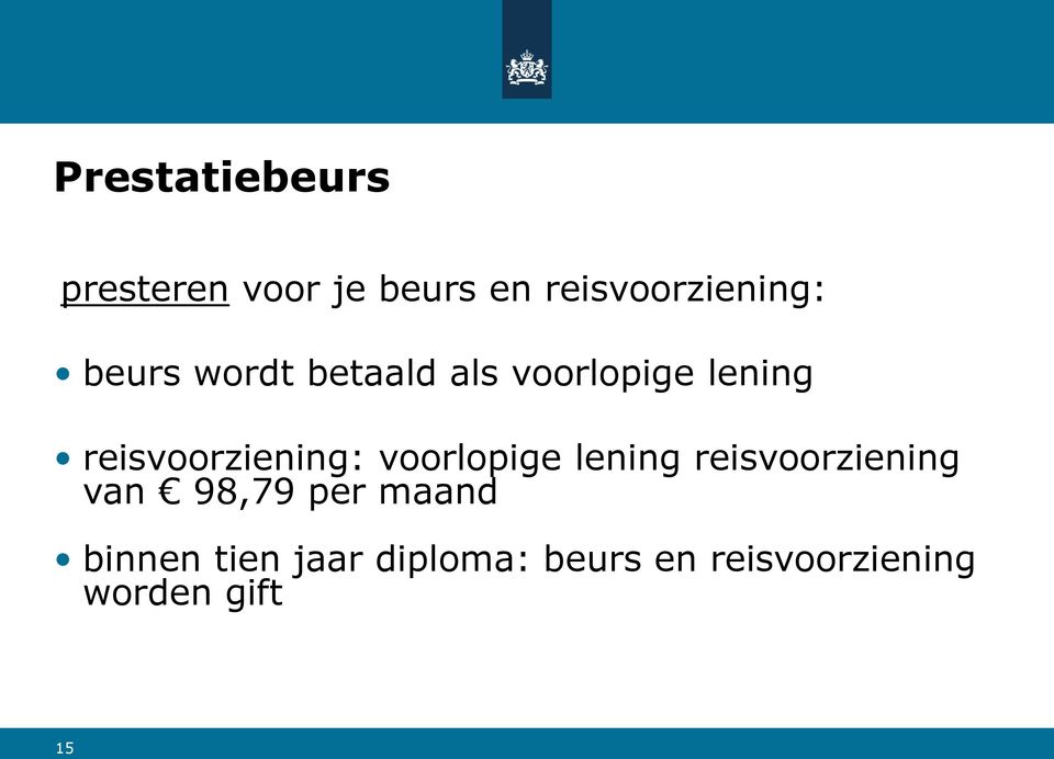 voorlopige lening reisvoorziening van 98,79 per maand