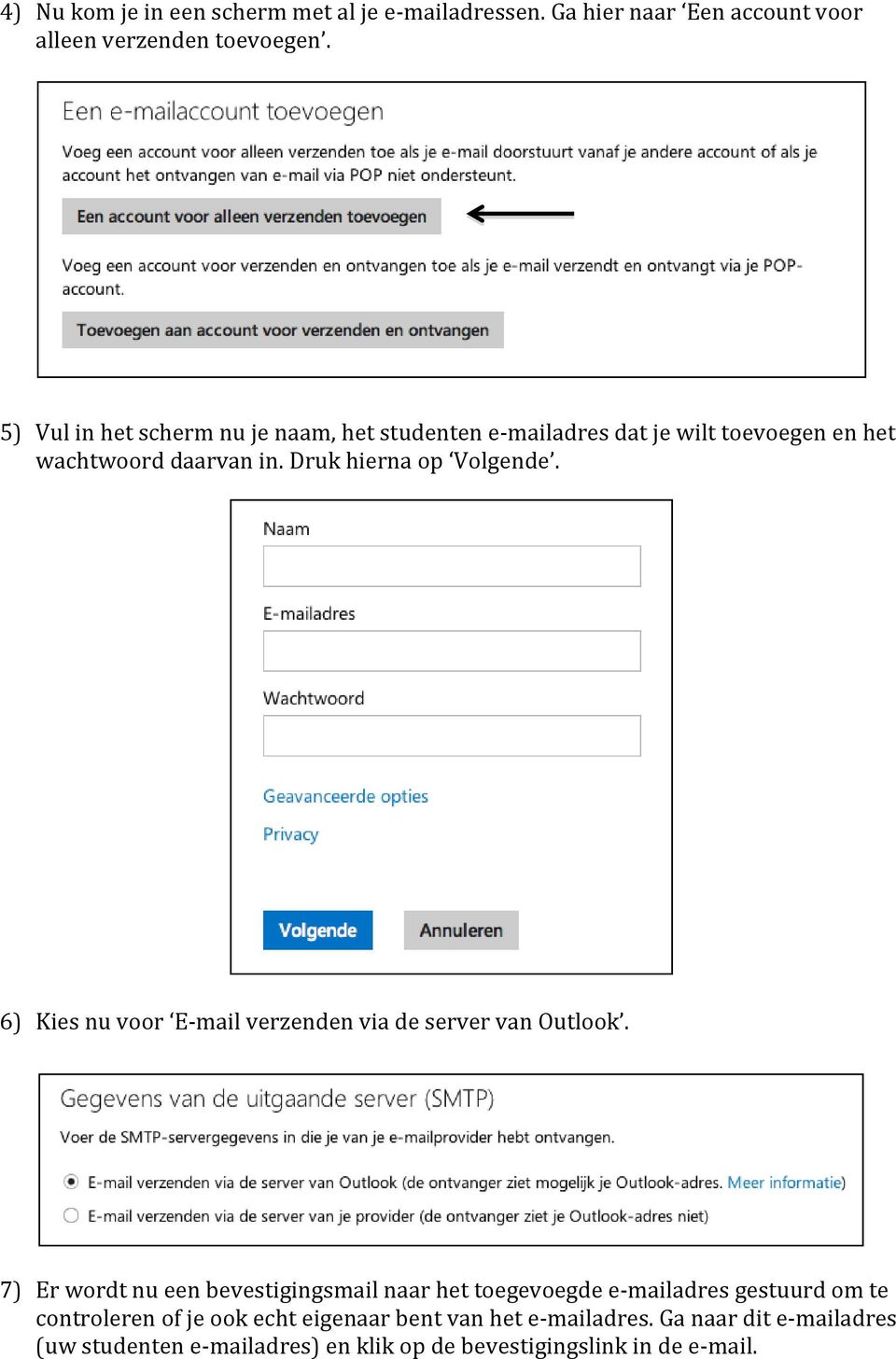 6) Kies nu voor E-mail verzenden via de server van Outlook.