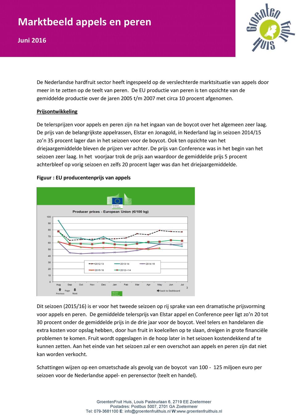 Prijsontwikkeling De telersprijzen voor appels en peren zijn na het ingaan van de boycot over het algemeen zeer laag.