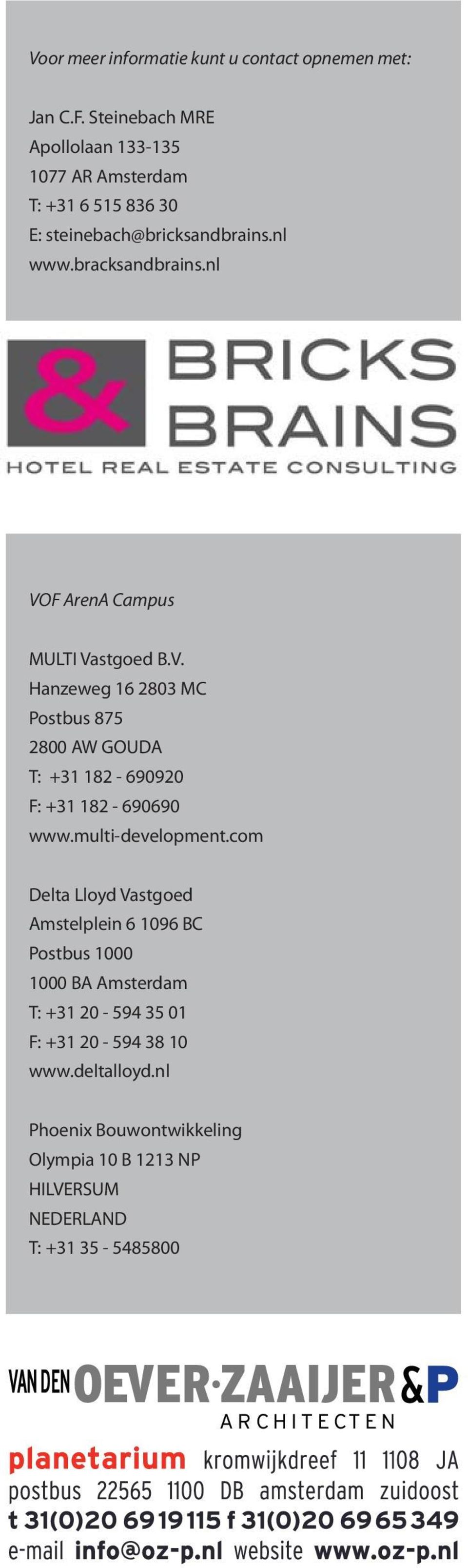 nl VOF ArenA Campus MULTI Vastgoed B.V. Hanzeweg 16 803 MC Postbus 875 800 AW GOUDA T: +31 18-69090 F: +31 18-690690 www.
