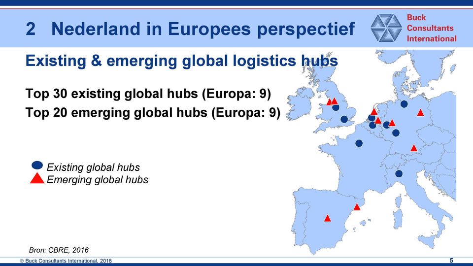 emerging global hubs (Europa: 9) Existing global hubs Emerging