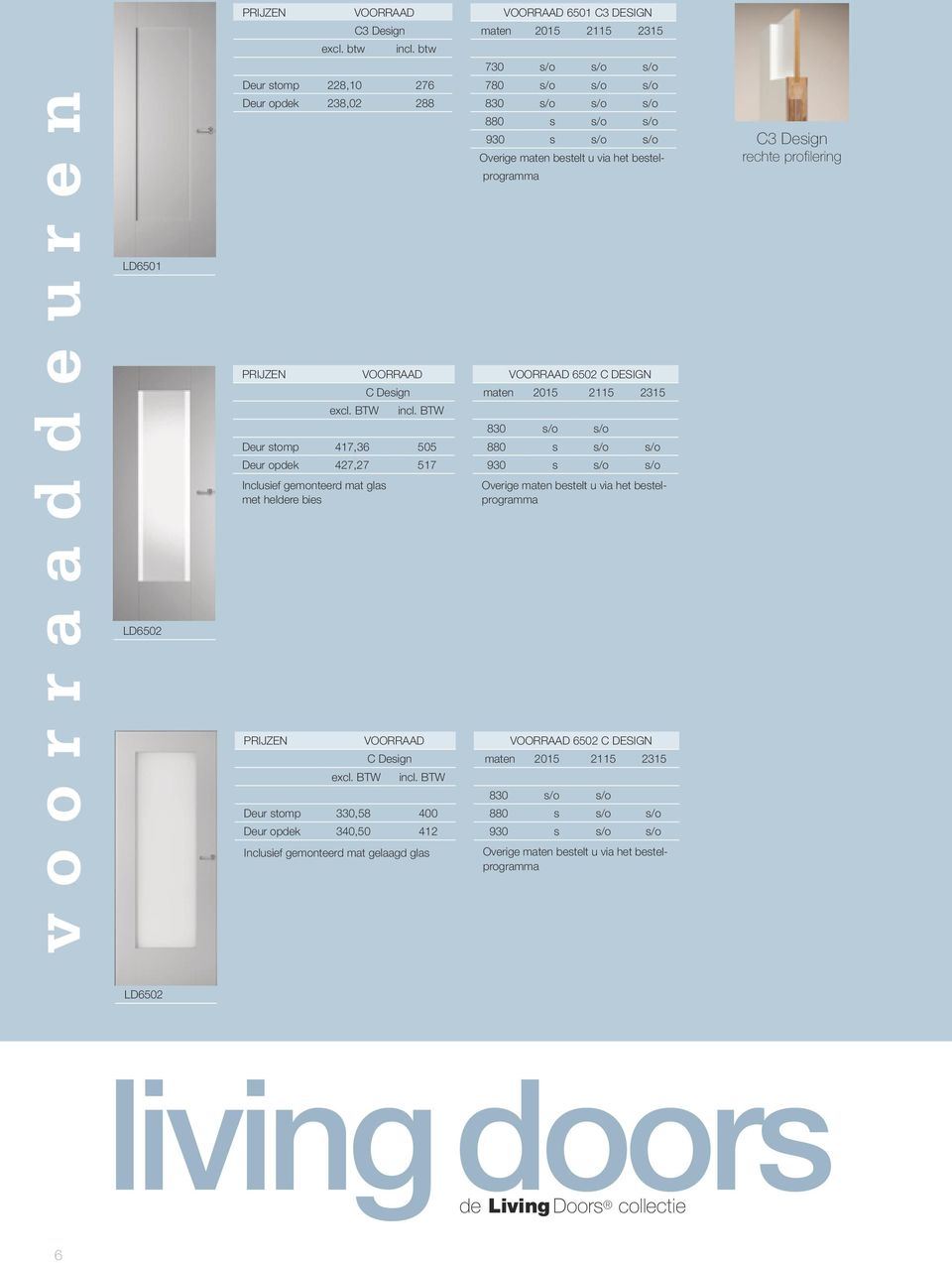 DESIGN C Design maten 2015 2115 2315 830 s/o s/o Deur stomp 417,36 505 880 s s/o s/o Deur opdek 427,27 517 930 s s/o s/o Inclusief gemonteerd mat glas met heldere bies Overige maten bestelt u via het