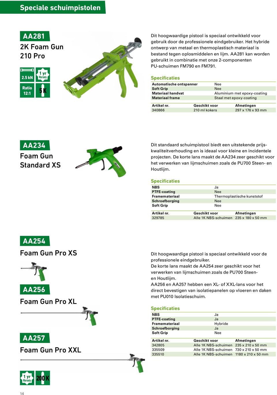 Staal met epoxy-coating 340866 210 ml kokers 297 x 176 x 93 mm AA234 Foam Gun Standard XS Dit standaard schuimpistool biedt een uitstekende prijskwaliteitverhouding en is ideaal voor kleine en