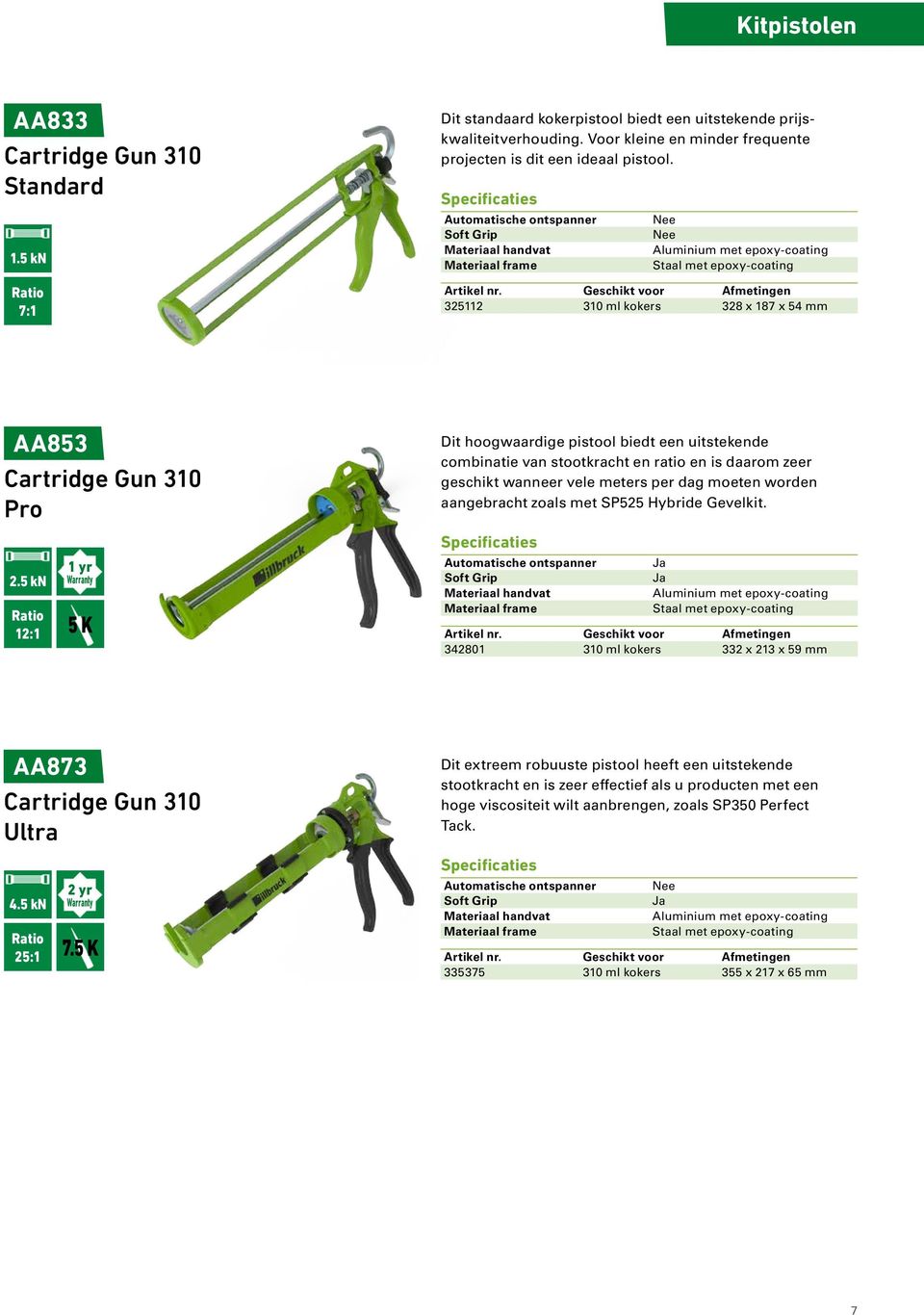 5 kn 1 yr 12:1 5 K Dit hoogwaardige pistool biedt een uitstekende combinatie van stootkracht en ratio en is daarom zeer geschikt wanneer vele meters per dag moeten worden aangebracht zoals met SP525