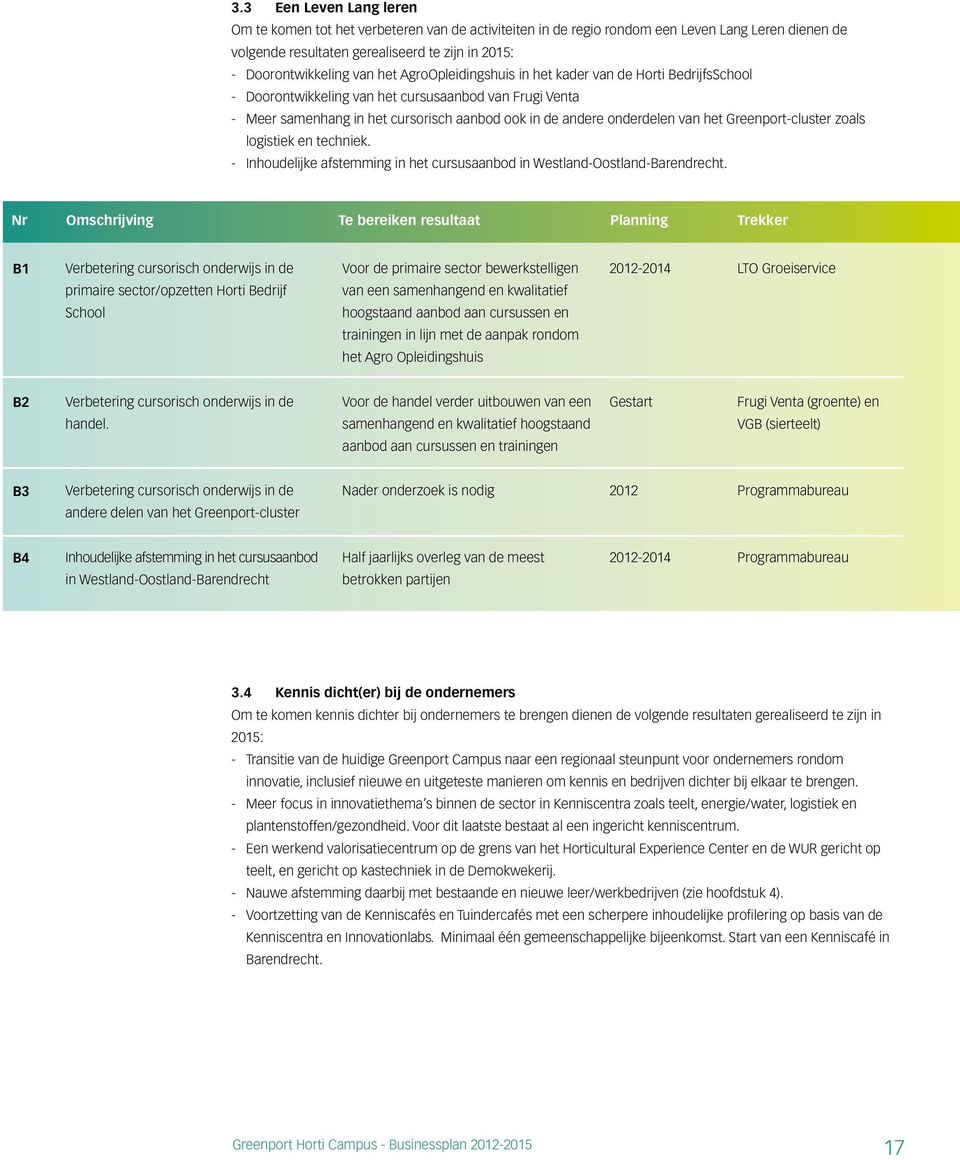 Greenport-cluster zoals logistiek en techniek. - Inhoudelijke afstemming in het cursusaanbod in Westland-Oostland-Barendrecht.