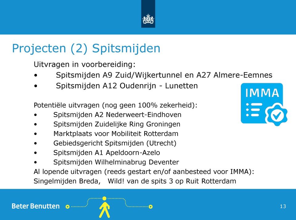 Marktplaats voor Mobiliteit Rotterdam Gebiedsgericht Spitsmijden (Utrecht) Spitsmijden A1 Apeldoorn-Azelo Spitsmijden Wilhelminabrug