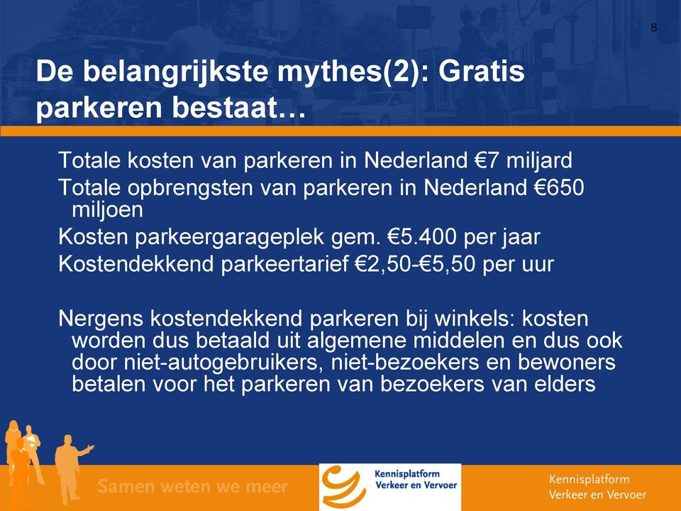 400 per jaar Kostendekkend parkeertarief 2,50-5,50 per uur Nergens kostendekkend parkeren bij winkels: kosten