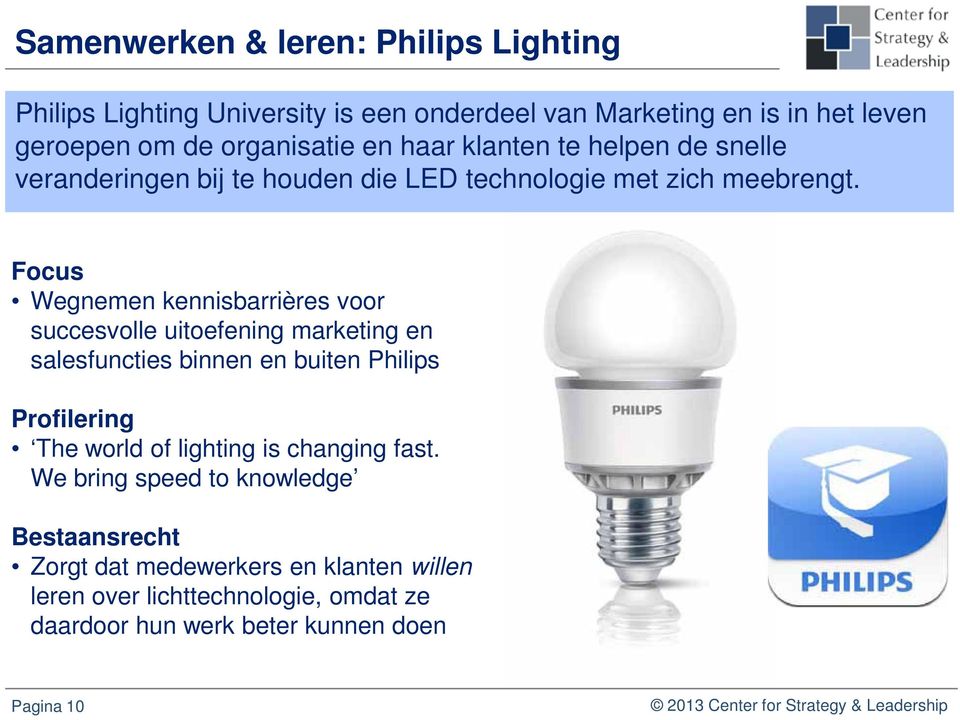 Focus Wegnemen kennisbarrières voor succesvolle uitoefening marketing en salesfuncties binnen en buiten Philips Profilering The world of