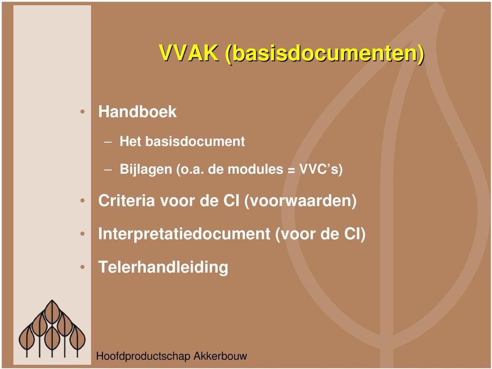 VVC s) Criteria voor de CI (voorwaarden)