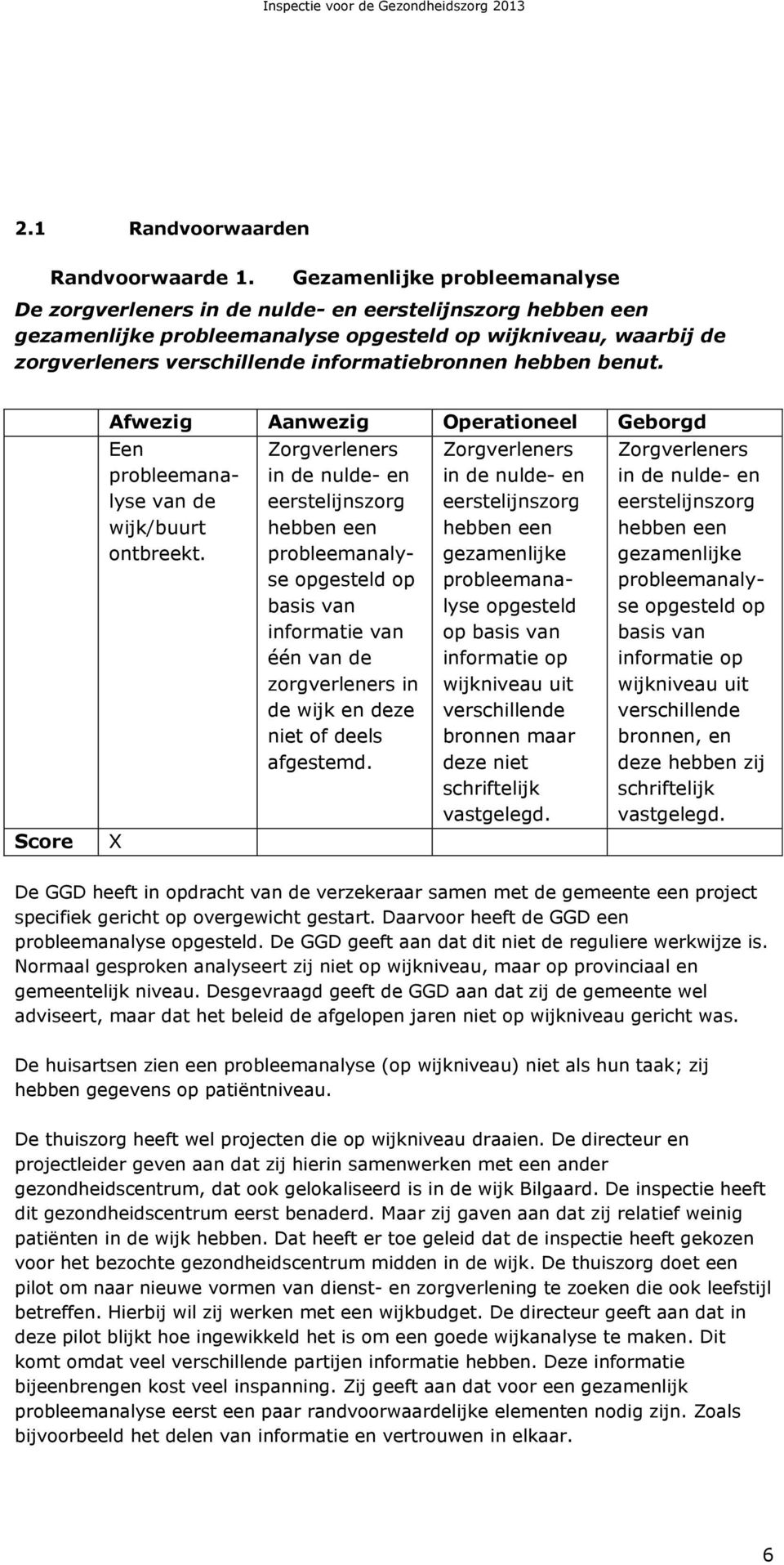 Score Afwezig Aanwezig Operationeel Geborgd Een probleemanalyse van de ontbreekt.
