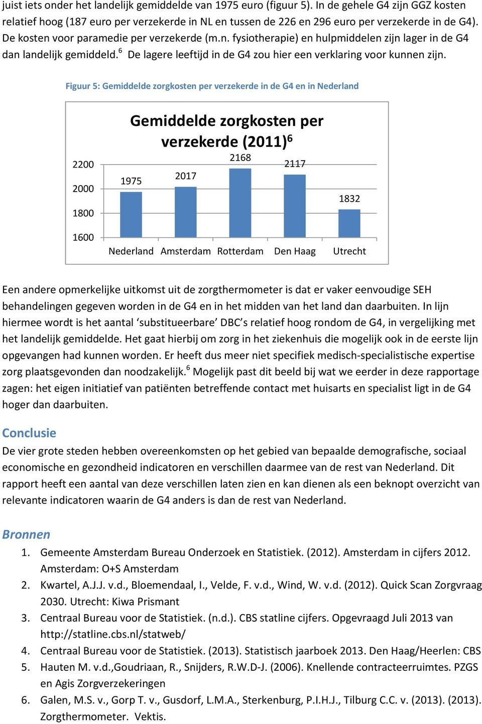 Figuur 5: Gemiddelde zorgkosten per verzekerde in de G4 en in Nederland 2200 2000 1800 Gemiddelde zorgkosten per verzekerde (2011) 6 1975 2017 2168 2117 1832 1600 Een andere opmerkelijke uitkomst uit