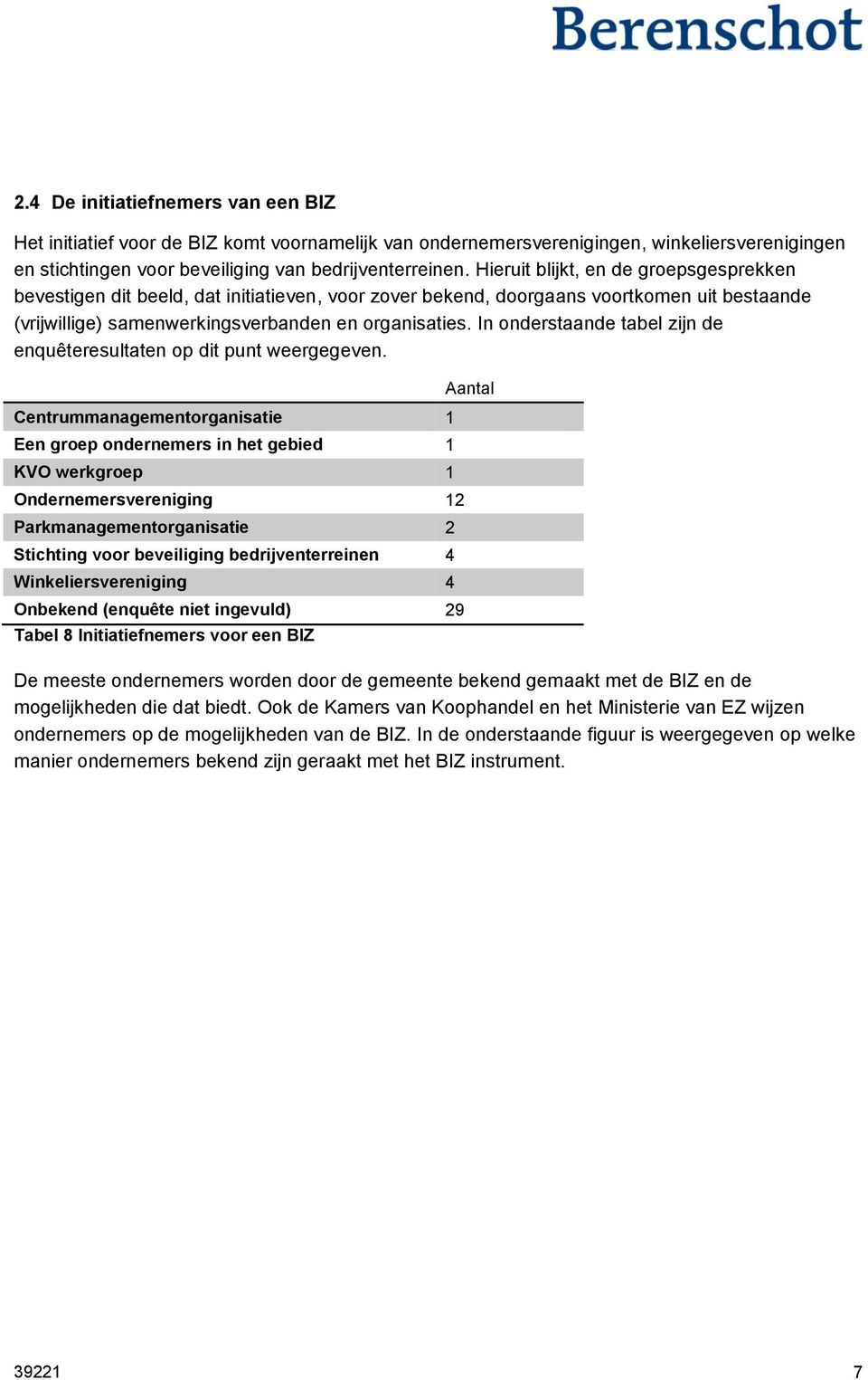 In onderstaande tabel zijn de enquêteresultaten op dit punt weergegeven.