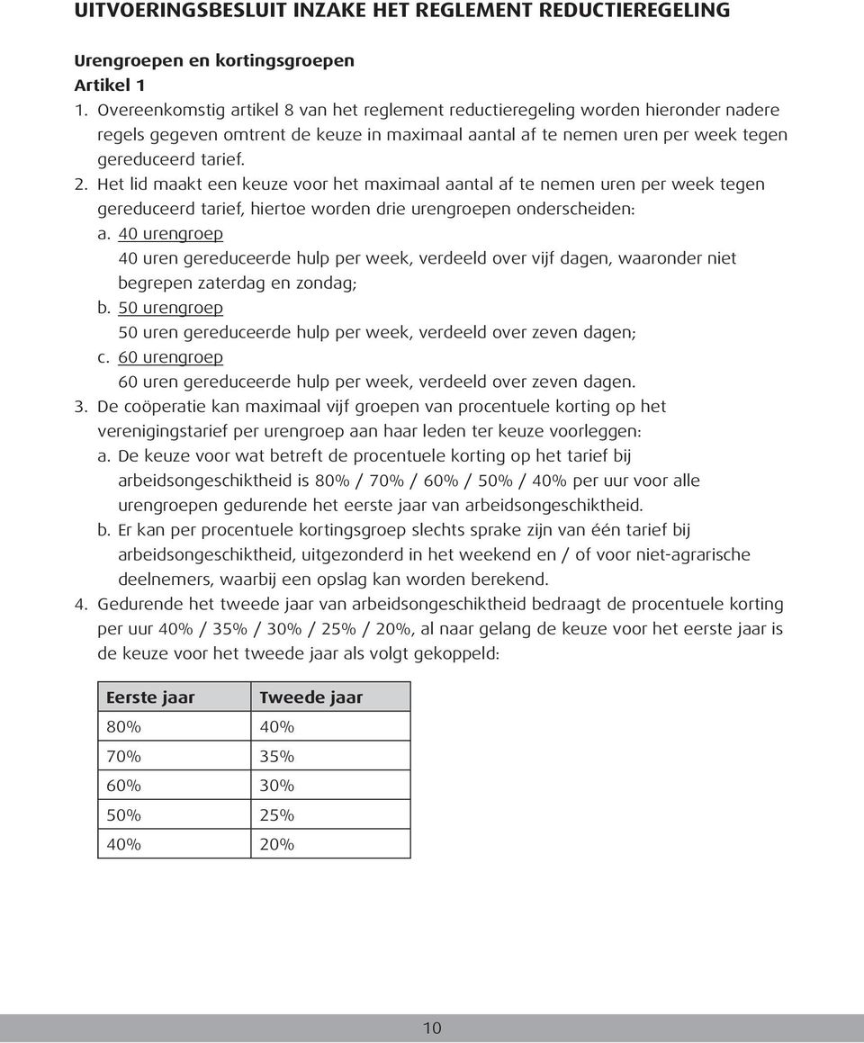 Het lid maakt een keuze voor het maximaal aantal af te nemen uren per week tegen gereduceerd tarief, hiertoe worden drie urengroepen onderscheiden: a.