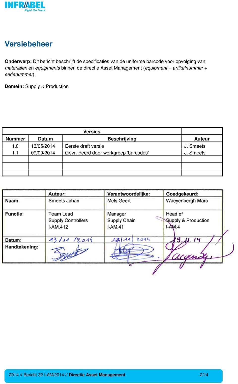 Smeets 1.1 09/09/2014 Gevalideerd door werkgroep barcodes J.