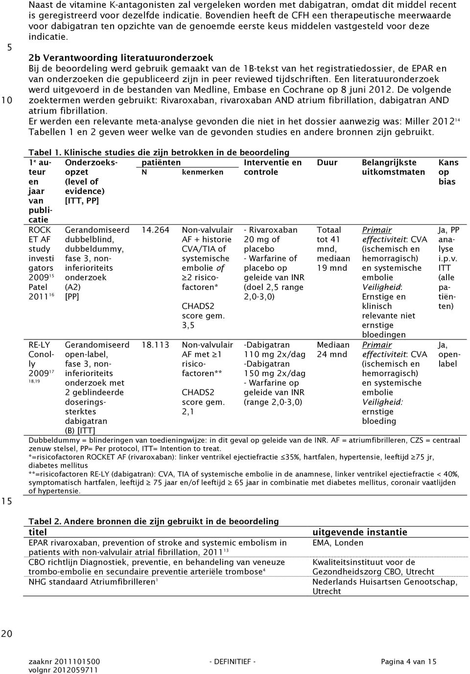 2b Verantwoording literatuuronderzoek Bij de beoordeling werd gebruik gemaakt van de 1B-tekst van het registratiedossier, de EPAR en van onderzoeken die gepubliceerd zijn in peer reviewed