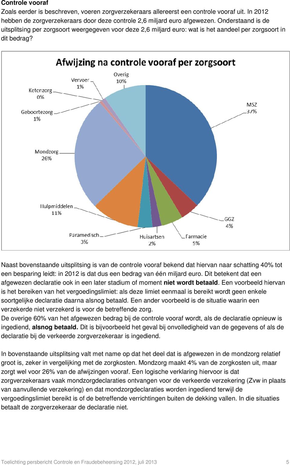 Naast bovenstaande uitsplitsing is van de controle vooraf bekend dat hiervan naar schatting 40% tot een besparing leidt: in 2012 is dat dus een bedrag van één miljard euro.