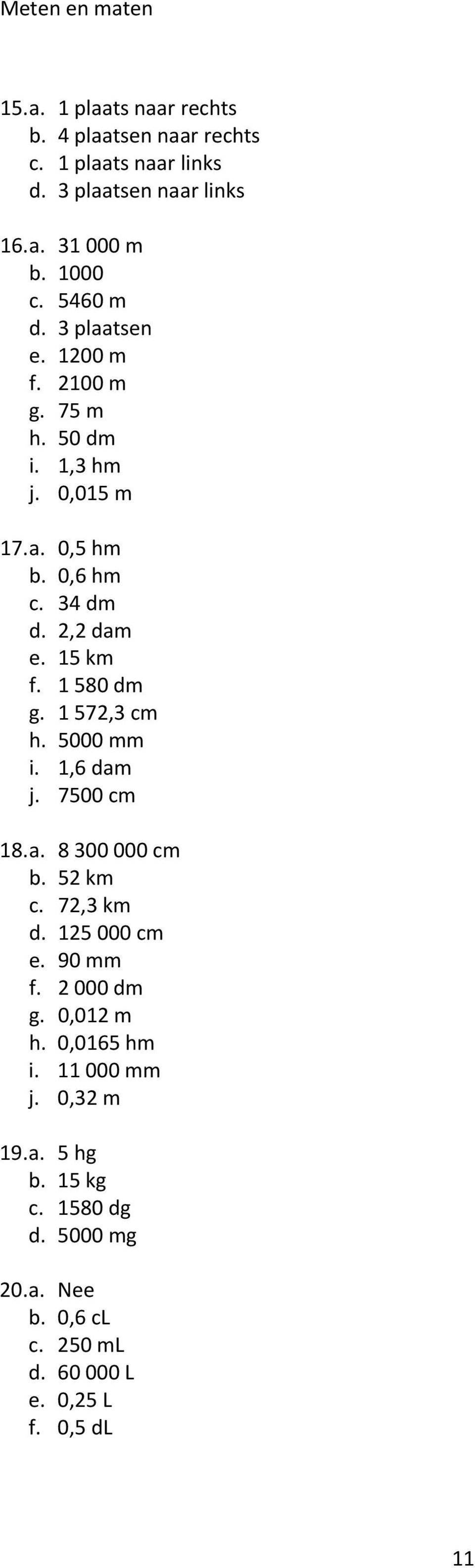 1 572,3 cm h. 5000 mm i. 1,6 dam j. 7500 cm 18. a. 8 300 000 cm b. 52 km c. 72,3 km d. 125 000 cm e. 90 mm f. 2 000 dm g. 0,012 m h.