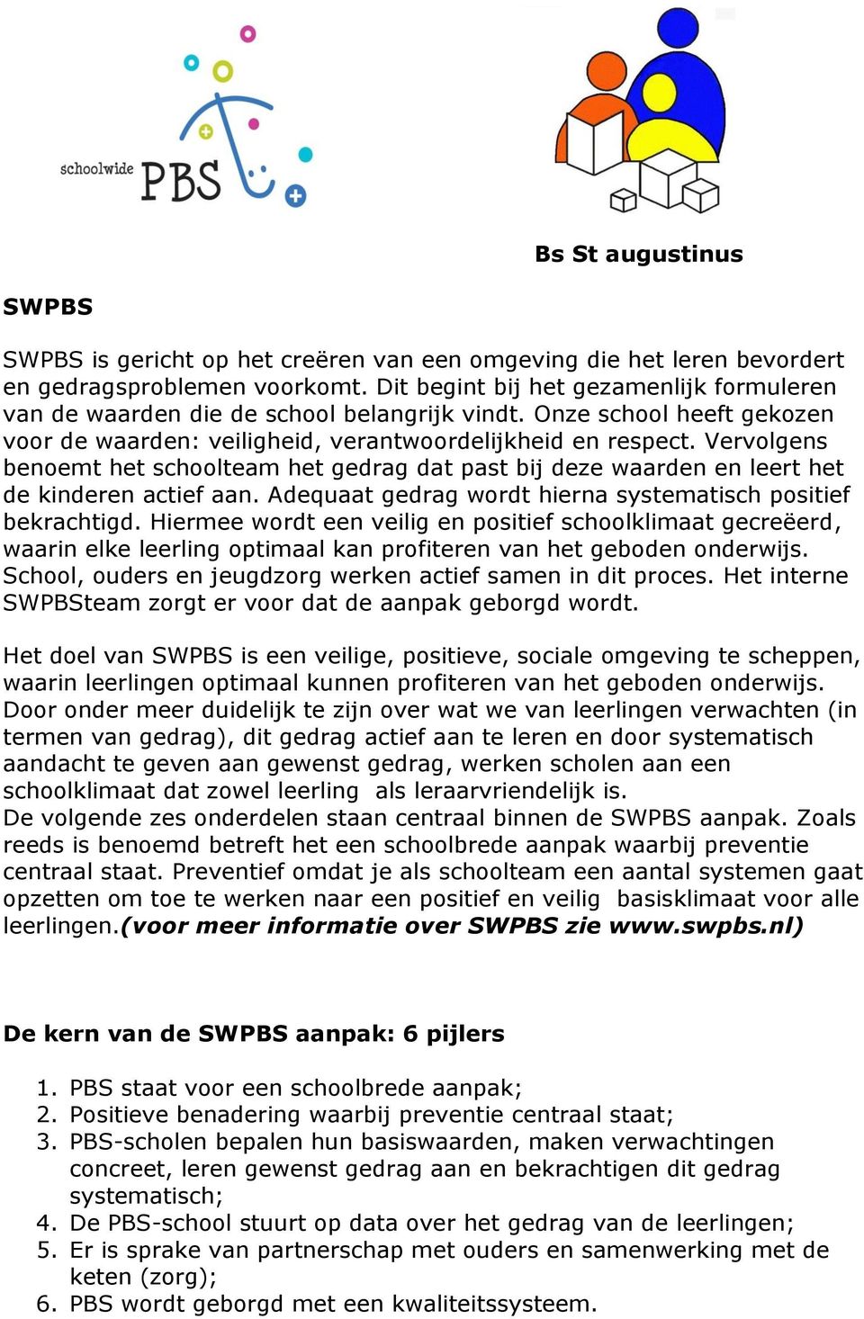 Vervolgens benoemt het schoolteam het gedrag dat past bij deze waarden en leert het de kinderen actief aan. Adequaat gedrag wordt hierna systematisch positief bekrachtigd.