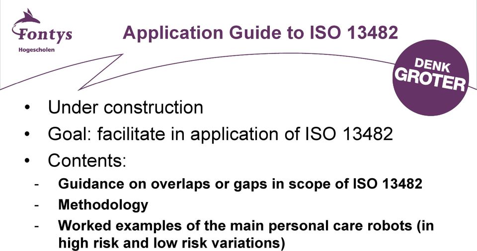 overlaps or gaps in scope of ISO 13482 - Methodology - Worked