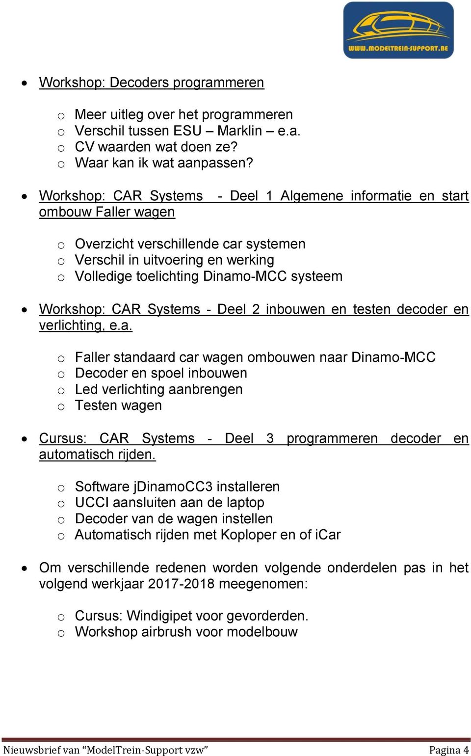 Workshop: CAR Systems - Deel 2 inbouwen en testen decoder en verlichting, e.a.