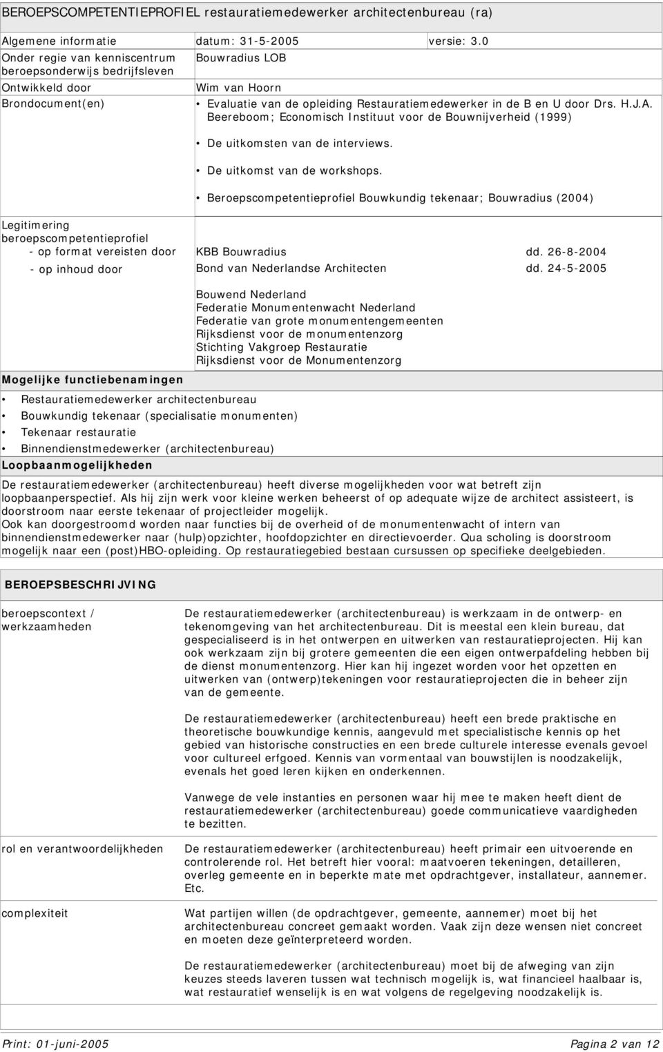 Beereboom; Economisch Instituut voor de Bouwnijverheid (1999) De uitkomsten van de interviews. De uitkomst van de workshops.