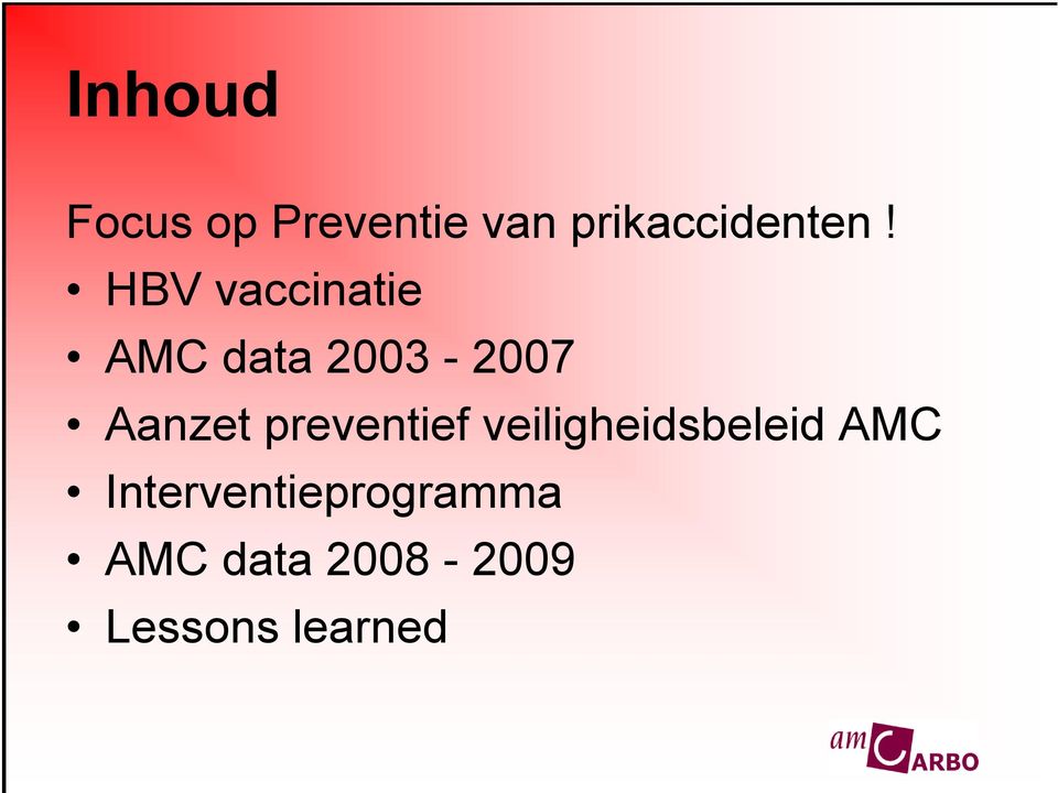 HBV vaccinatie AMC data 2003-2007 Aanzet