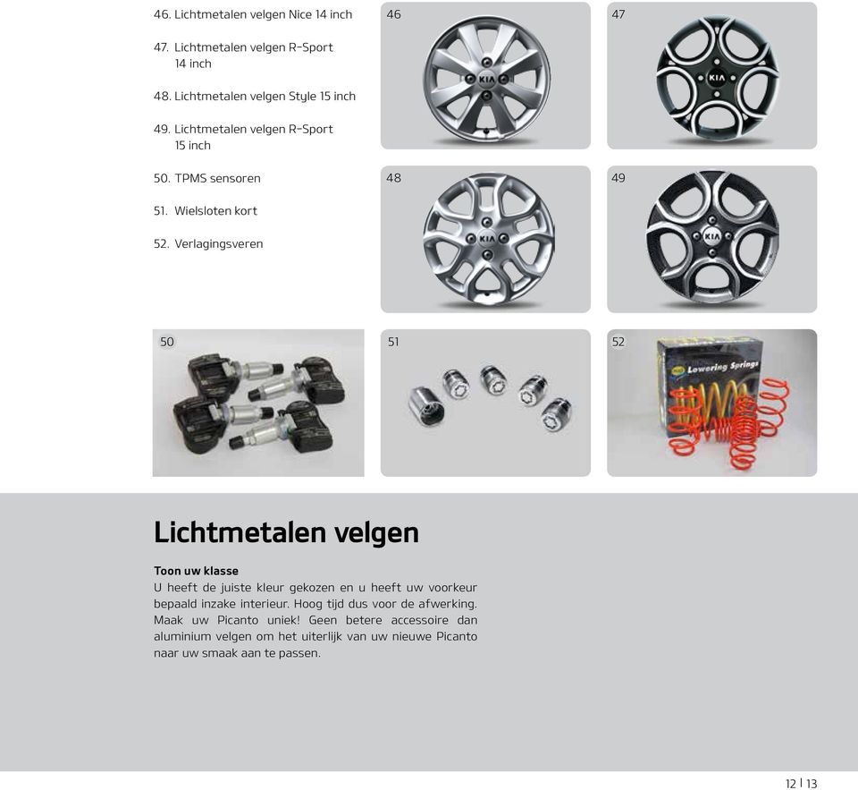 Verlagingsveren 50 31 51 52 Lichtmetalen velgen Toon uw klasse U heeft de juiste kleur gekozen en u heeft uw voorkeur bepaald inzake