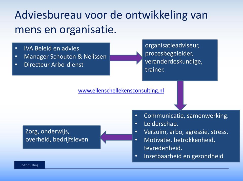 procesbegeleider, veranderdeskundige, trainer. www.ellenschellekensconsulting.